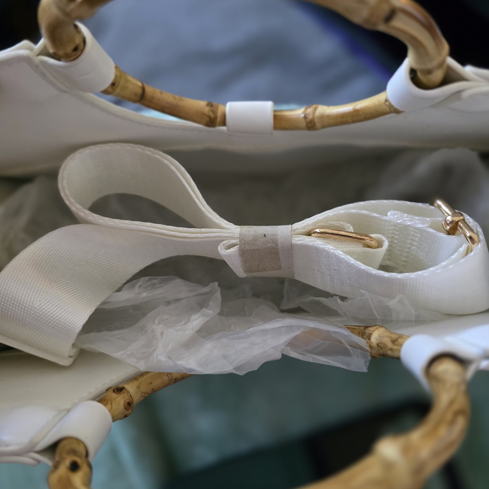 Like Dreams White Shoulder Bag with Bamboo Handles - Picture 6 of 11